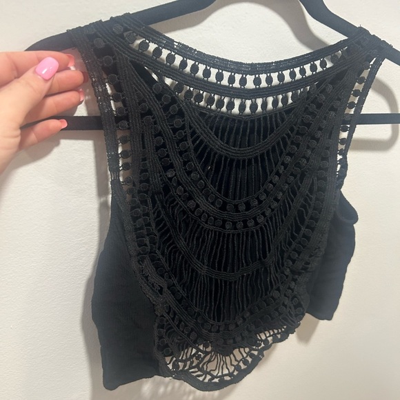 DIVIDED by H&M black crop top, size 12, knitted mesh mosaic see through back - Picture 8 of 8